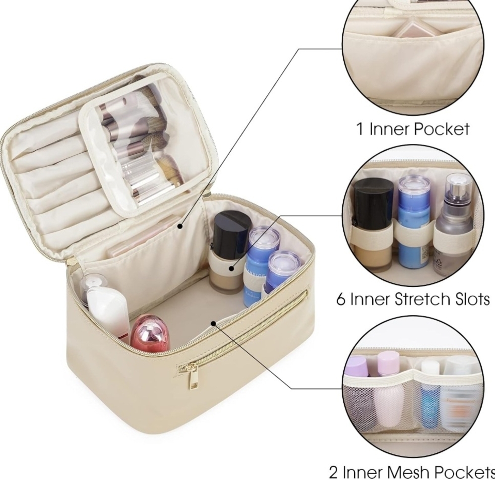 Cream Travel Jewelry Organizer Bag with Gold Zipper - Picture 4 of 5